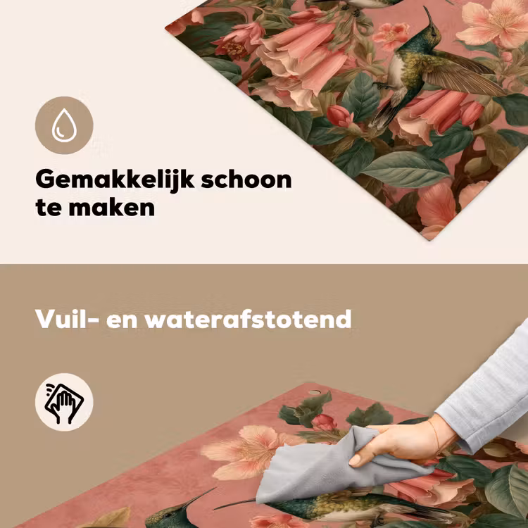 Kolibries - Bloemen - Groen - Roze Inductie beschemer met haakjes middel -ky-schoon-nl