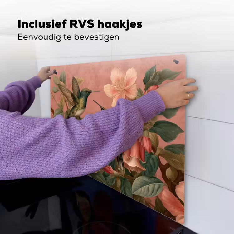 Kolibries - Bloemen - Groen - Roze Inductie beschemer met haakjes middel -ky-ophangen-nl
