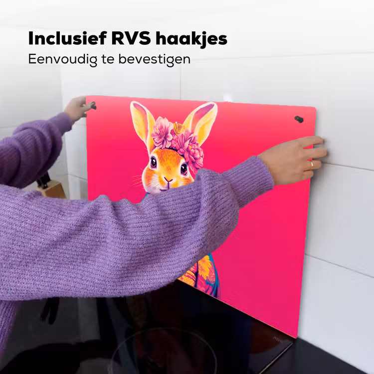 Konijn - Bloemen - Kleurrijk - Kimono Inductie beschemer met haakjes klein -ky-ophangen-nl