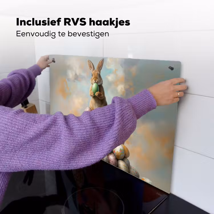 Konijn - Eieren - Kleurrijk Inductie beschemer met haakjes klein -ky-ophangen-nl