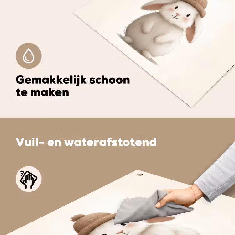 Konijn - Muts - Oren - Beige Inductie beschemer met haakjes middel -ky-schoon-nl