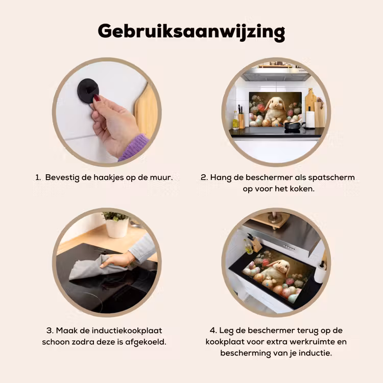 Konijn - Paaseieren - Stilleven Inductie beschemer met haakjes klein -ky-gebruik-nl