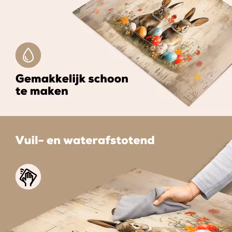 Konijnen - Bloemen - Eieren Inductie beschemer met haakjes klein -ky-schoon-nl