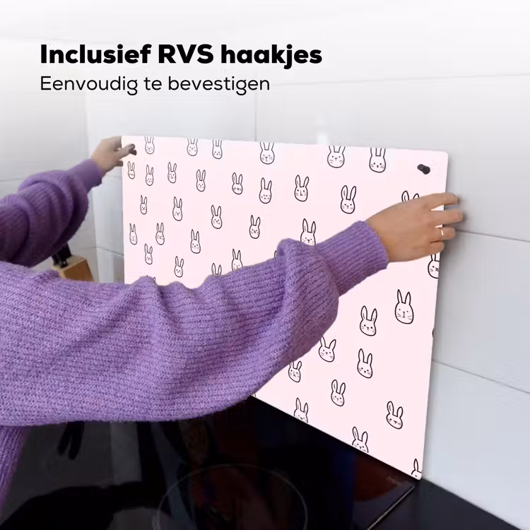 Konijnen - Minimalistisch - Roze Inductie beschemer met haakjes klein 777 -ky-ophangen-nl