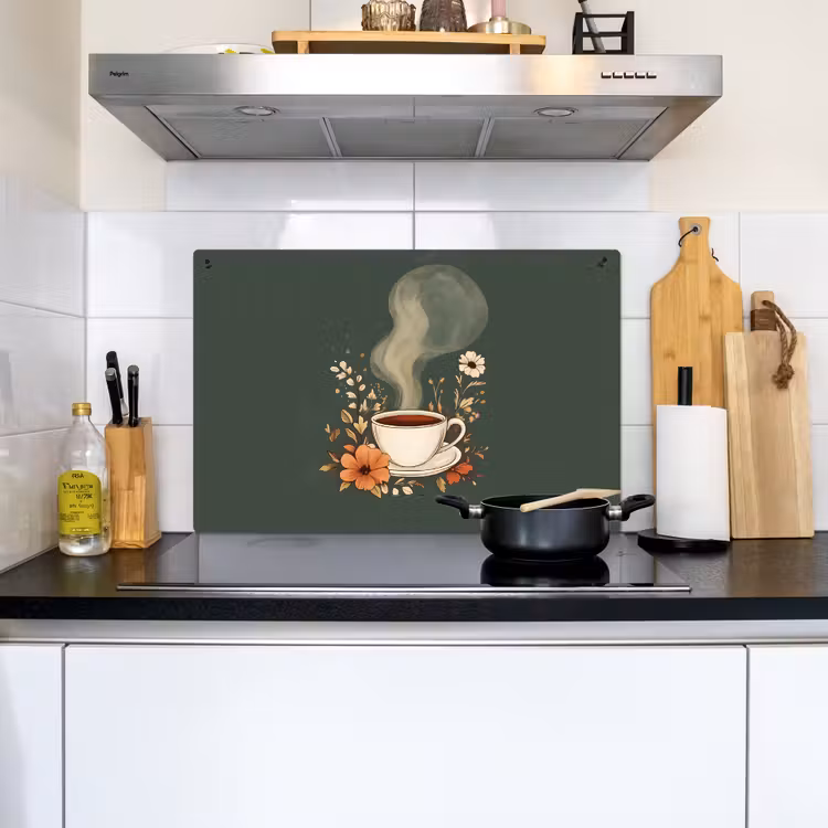 Kop - Bloemen - Groen - Koffie Inductie beschemer met haakjes klein -sfeer2