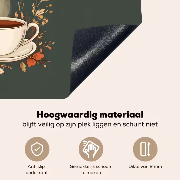 Kop - Bloemen - Groen - Koffie Inductie beschemer met haakjes klein -ky-onderkant-nl