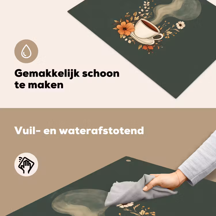 Kop - Bloemen - Groen - Koffie Inductie beschemer met haakjes klein -ky-schoon-nl