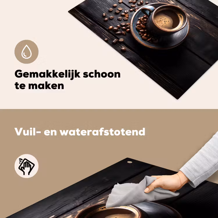 Kop - Koffie - Hout - Bonen Inductie beschemer met haakjes klein -ky-schoon-nl
