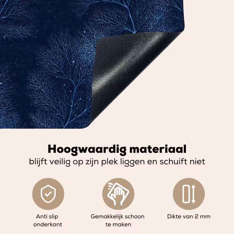 Koraal - Takken - Patroon - Nachtblauw Inductie beschemer met haakjes klein 777 -ky-onderkant-nl