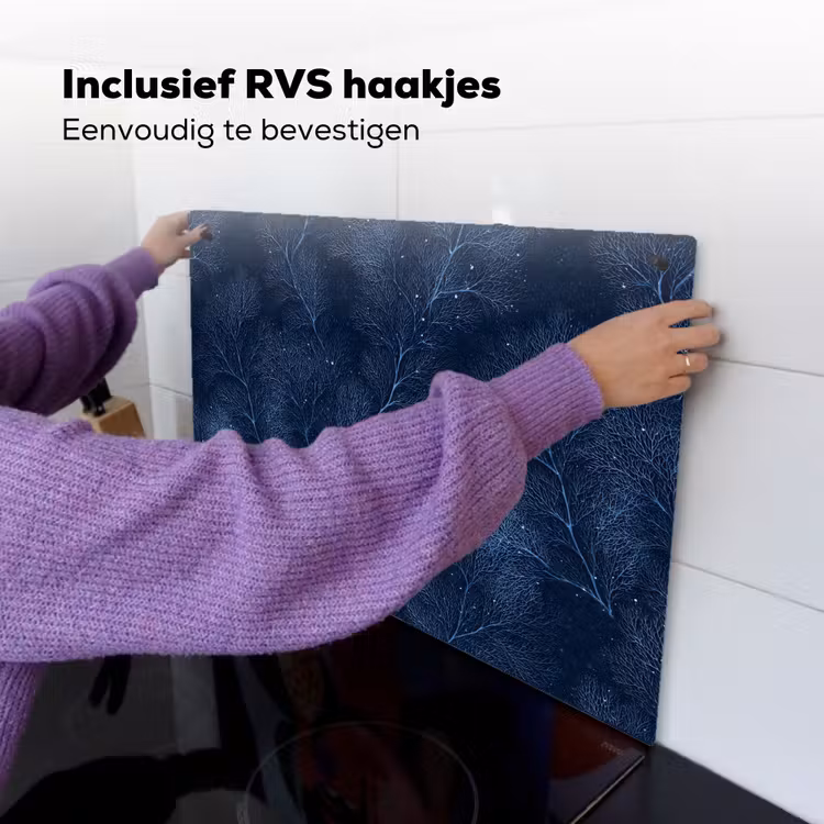 Koraal - Takken - Patroon - Nachtblauw Inductie beschemer met haakjes klein 777 -ky-ophangen-nl