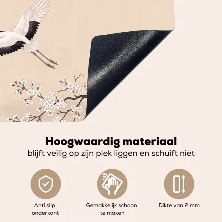 Kraanvogels - Bloesem - Beige Inductie beschemer met haakjes klein -ky-onderkant-nl