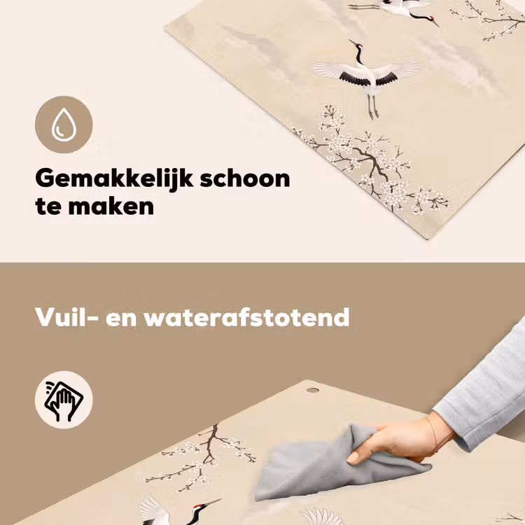 Kraanvogels - Bloesem - Beige Inductie beschemer met haakjes klein -ky-schoon-nl