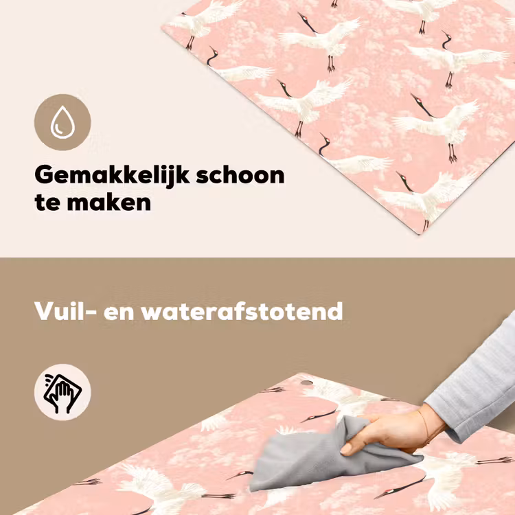 Kraanvogels - Bloesem - Roze Inductie beschemer met haakjes klein 777 -ky-schoon-nl