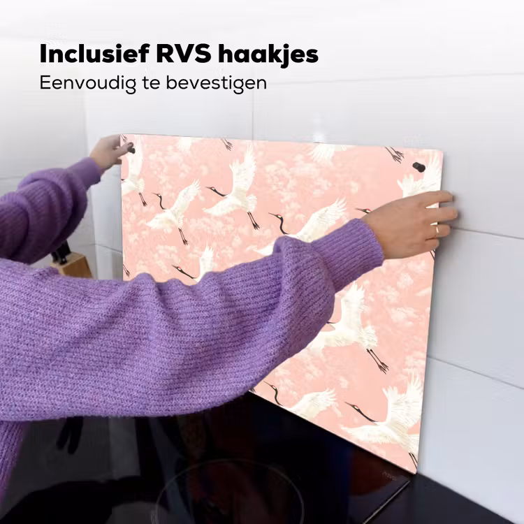 Kraanvogels - Bloesem - Roze Inductie beschemer met haakjes klein 777 -ky-ophangen-nl