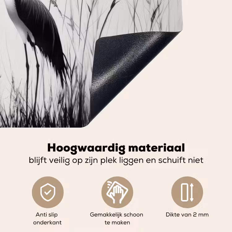 Kraanvogels - Gras - Hartvorm - Zwart Inductie beschemer met haakjes klein -ky-onderkant-nl