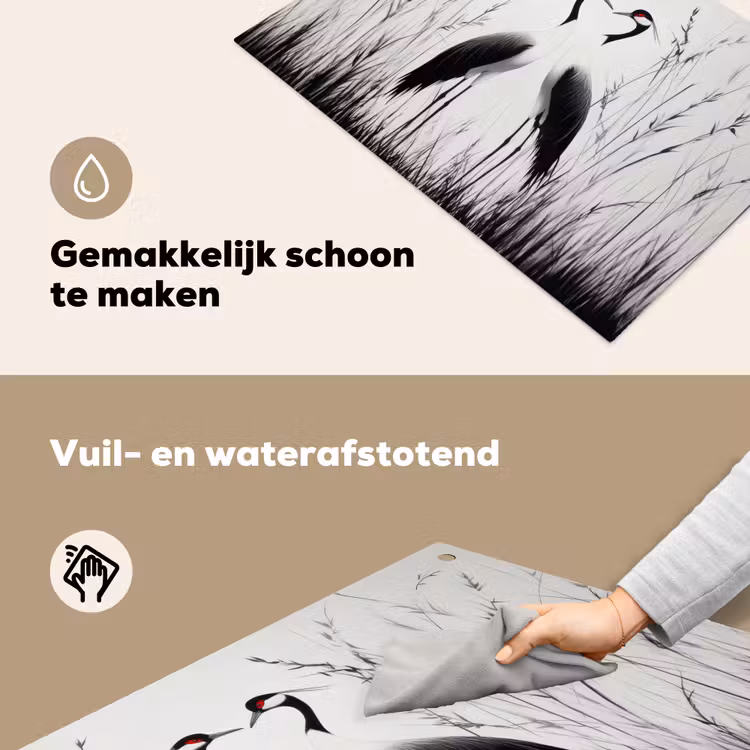 Kraanvogels - Gras - Hartvorm - Zwart Inductie beschemer met haakjes klein -ky-schoon-nl