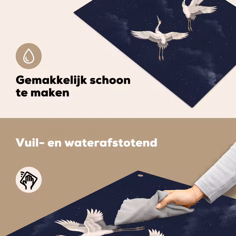 Kraanvogels - Nachthemel - Blauw Inductie beschemer met haakjes klein -ky-schoon-nl