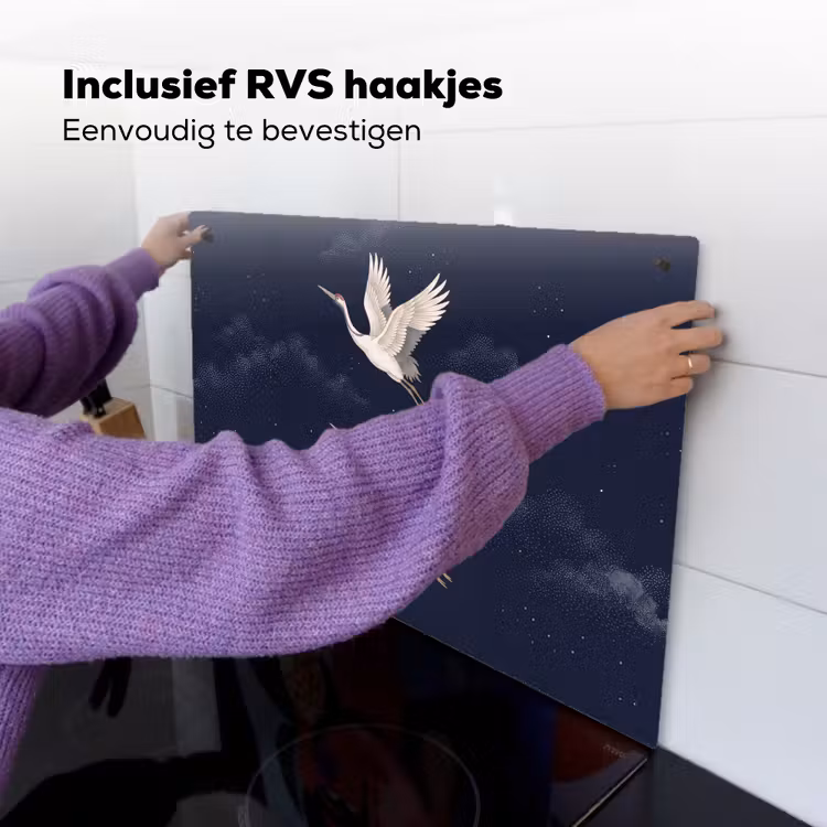 Kraanvogels - Nachthemel - Blauw Inductie beschemer met haakjes klein -ky-ophangen-nl