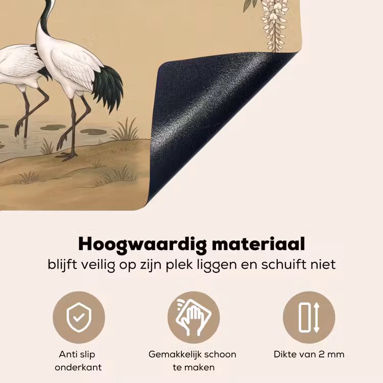 Kraanvogels - Water - Beige Inductie beschemer met haakjes klein -ky-onderkant-nl