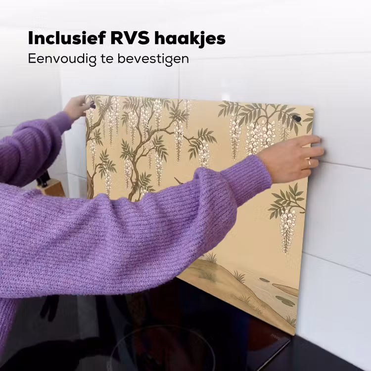Kraanvogels - Water - Beige Inductie beschemer met haakjes klein -ky-ophangen-nl