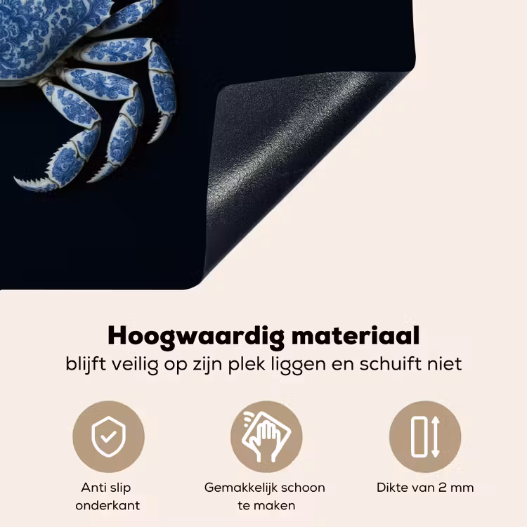 Krab - Delfts blauw - Dieren Inductie beschemer met haakjes klein -ky-onderkant-nl