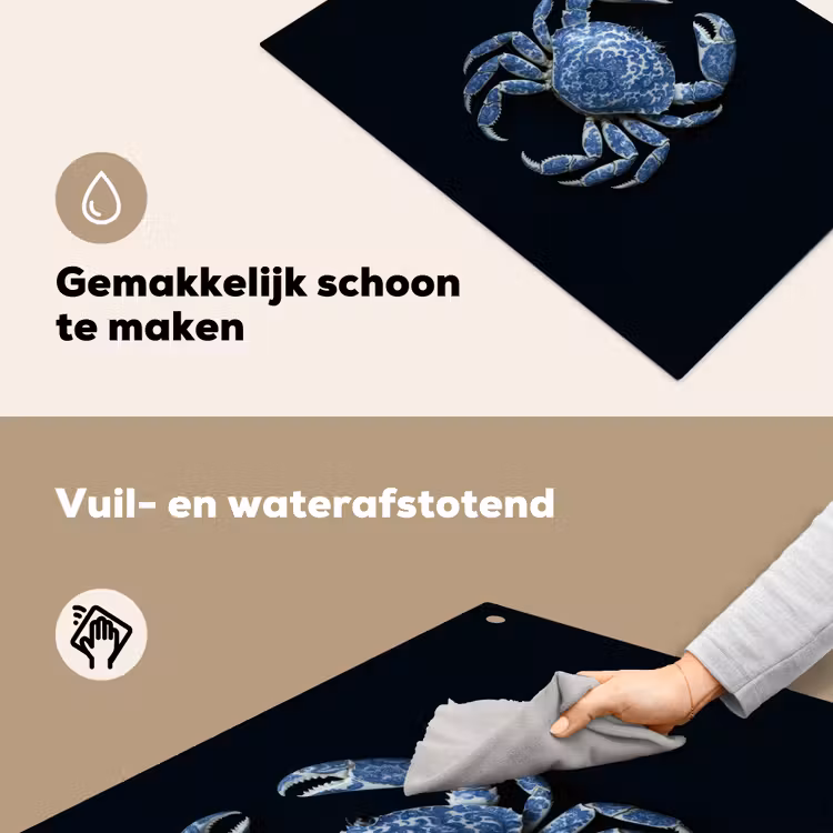 Krab - Delfts blauw - Dieren Inductie beschemer met haakjes klein -ky-schoon-nl