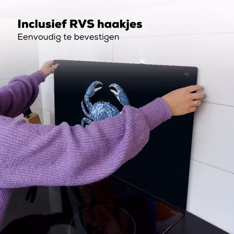 Krab - Delfts blauw - Dieren Inductie beschemer met haakjes klein -ky-ophangen-nl