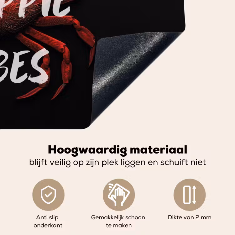 Krab - Rood - Tekst - Zwart Inductie beschemer met haakjes klein -ky-onderkant-nl