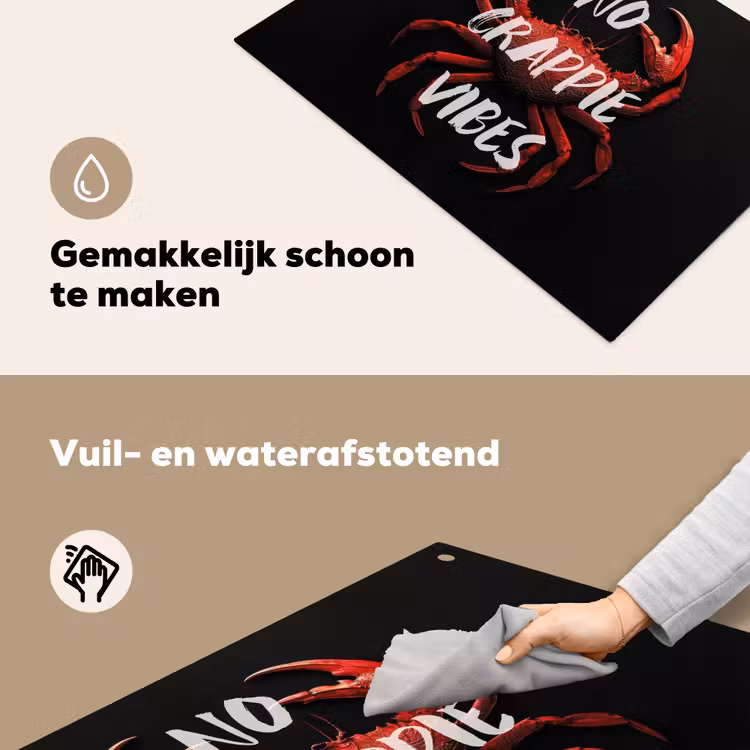 Krab - Rood - Tekst - Zwart Inductie beschemer met haakjes klein -ky-schoon-nl