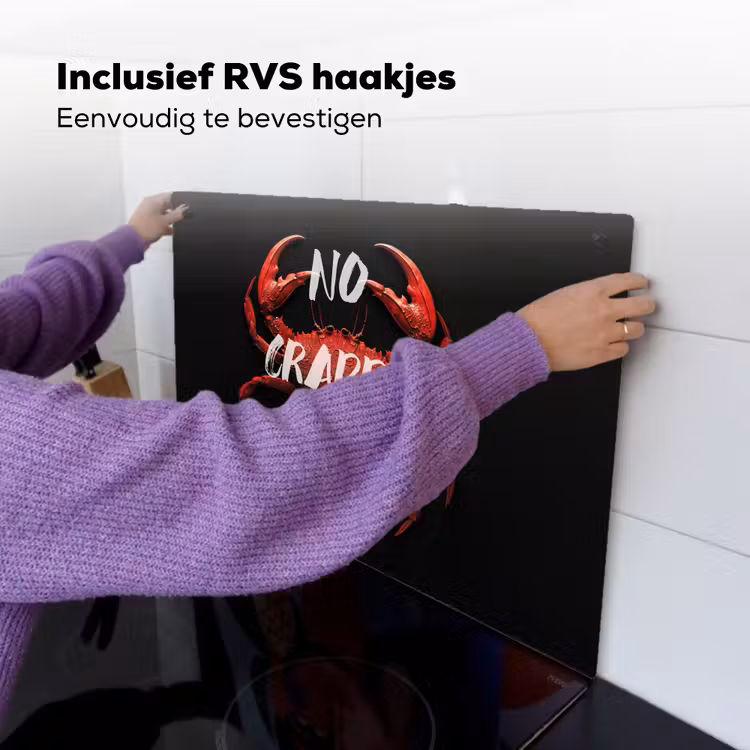 Krab - Rood - Tekst - Zwart Inductie beschemer met haakjes klein -ky-ophangen-nl
