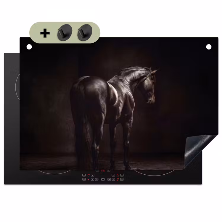Krachtig - Paard - Donker Inductie beschemer met haakjes klein -3d