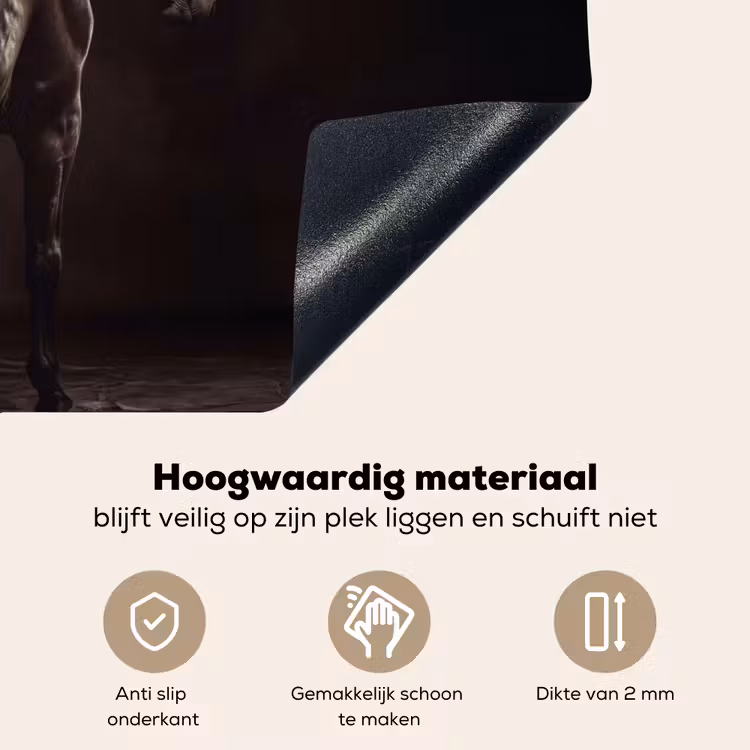 Krachtig - Paard - Donker Inductie beschemer met haakjes klein -ky-onderkant-nl