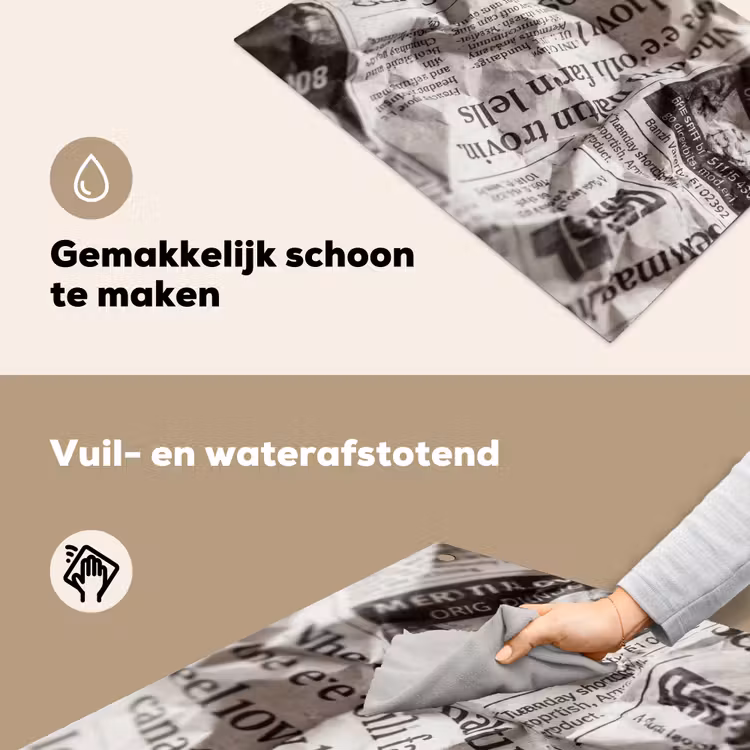 Krant - Gekreukeld - Textuur - Vintage - Zwart-wit Inductie beschemer met haakjes klein -ky-schoon-nl