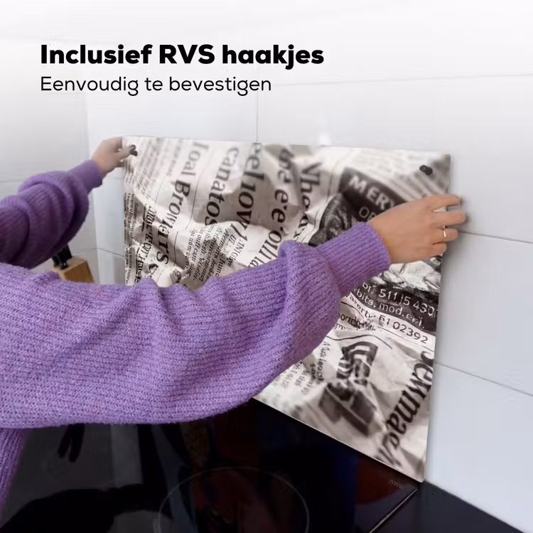 Krant - Gekreukeld - Textuur - Vintage - Zwart-wit Inductie beschemer met haakjes klein -ky-ophangen-nl