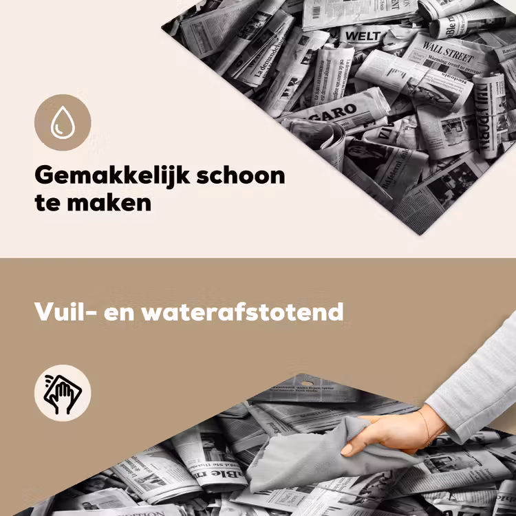 Krant - Stapel - Nieuws - Zwart-wit Inductie beschemer met haakjes klein -ky-schoon-nl