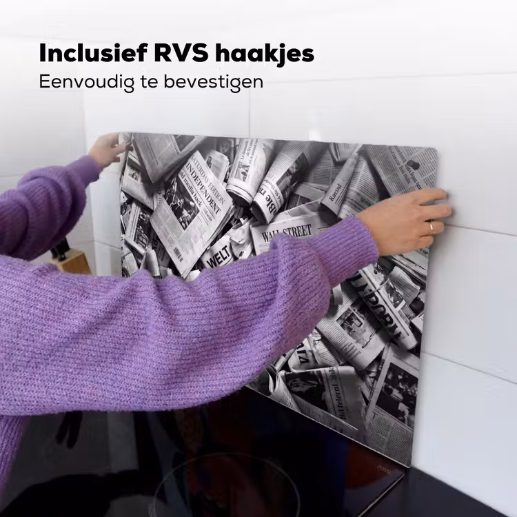 Krant - Stapel - Nieuws - Zwart-wit Inductie beschemer met haakjes klein -ky-ophangen-nl