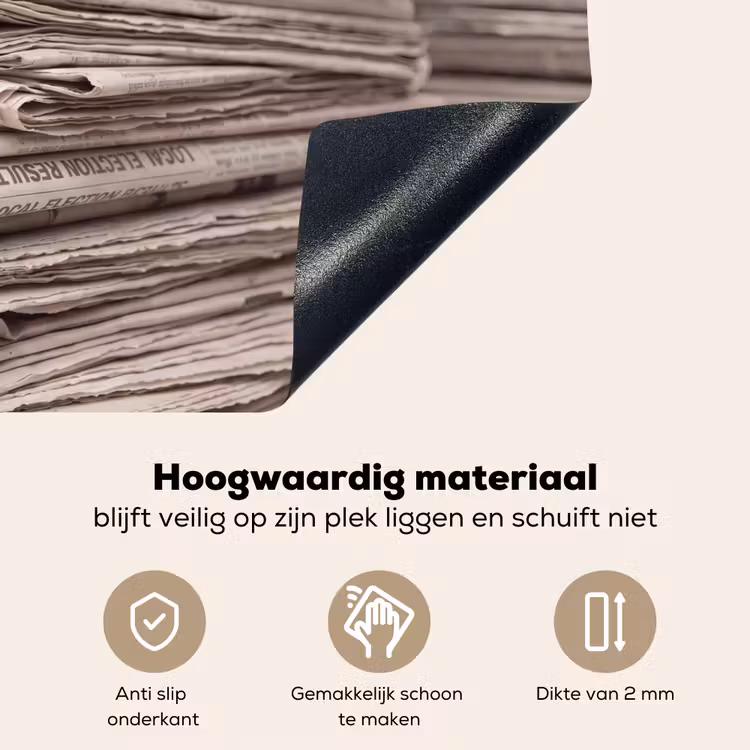 Kranten - Stapel - Nieuws - Vintage - Beige Inductie beschemer met haakjes klein -ky-onderkant-nl