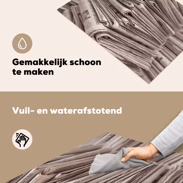 Kranten - Stapel - Nieuws - Vintage - Beige Inductie beschemer met haakjes klein -ky-schoon-nl