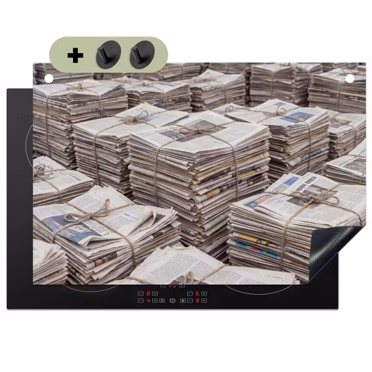 Kranten - Stapels - Touw - Informatie - Vintage Inductie beschemer met haakjes klein -3d