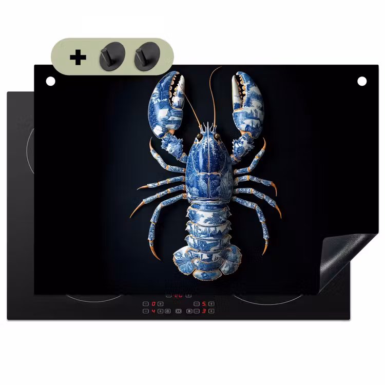 Kreeft - Delftsblauw - Schild - Stoer Inductie beschemer met haakjes klein -3d