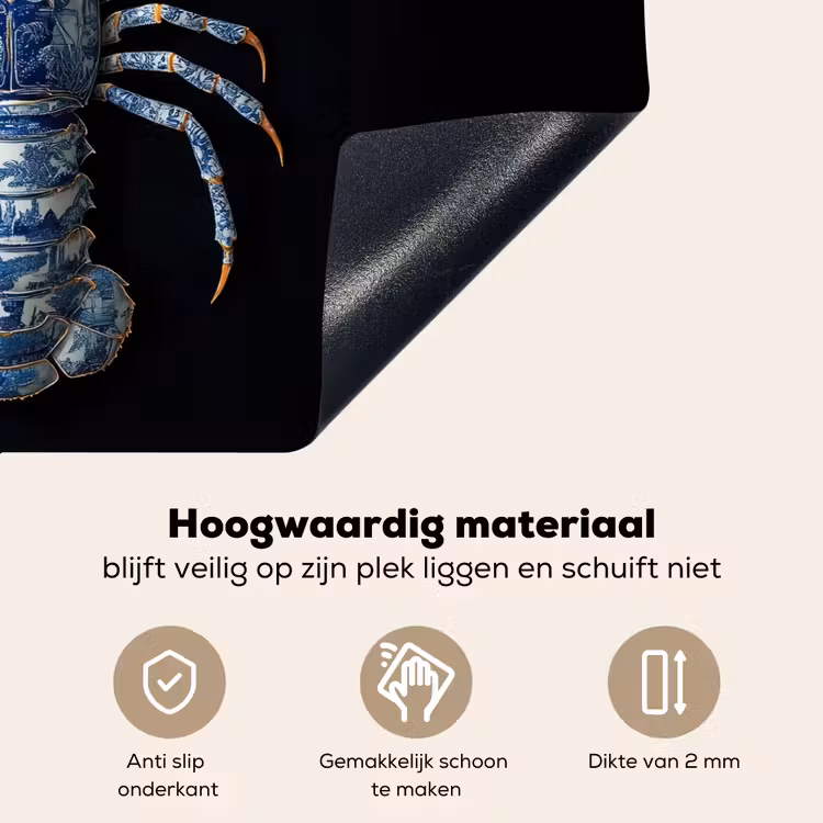 Kreeft - Delftsblauw - Schild - Stoer Inductie beschemer met haakjes klein -ky-onderkant-nl