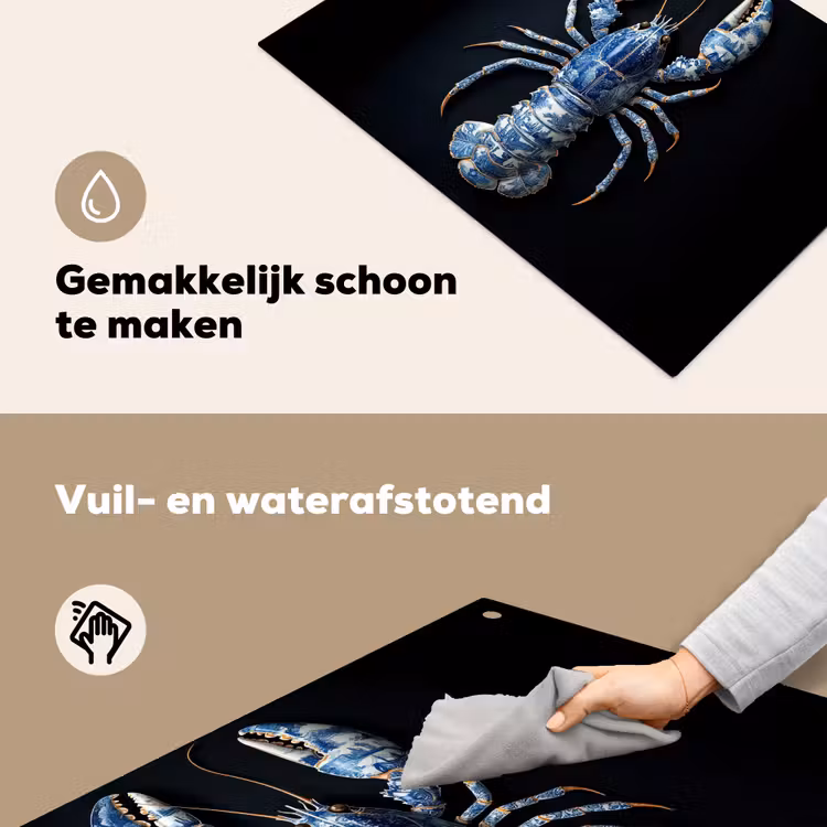 Kreeft - Delftsblauw - Schild - Stoer Inductie beschemer met haakjes klein -ky-schoon-nl