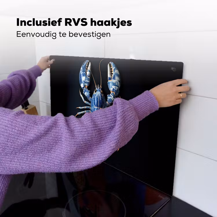Kreeft - Delftsblauw - Schild - Stoer Inductie beschemer met haakjes klein -ky-ophangen-nl