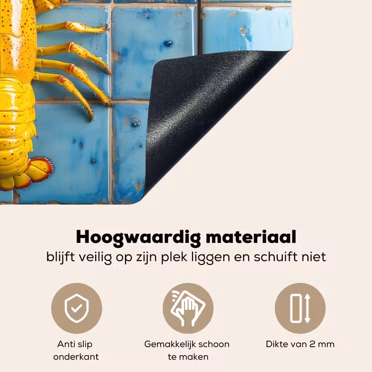 Kreeft - Geel - Blauw - Tegels Inductie beschemer met haakjes klein -ky-onderkant-nl