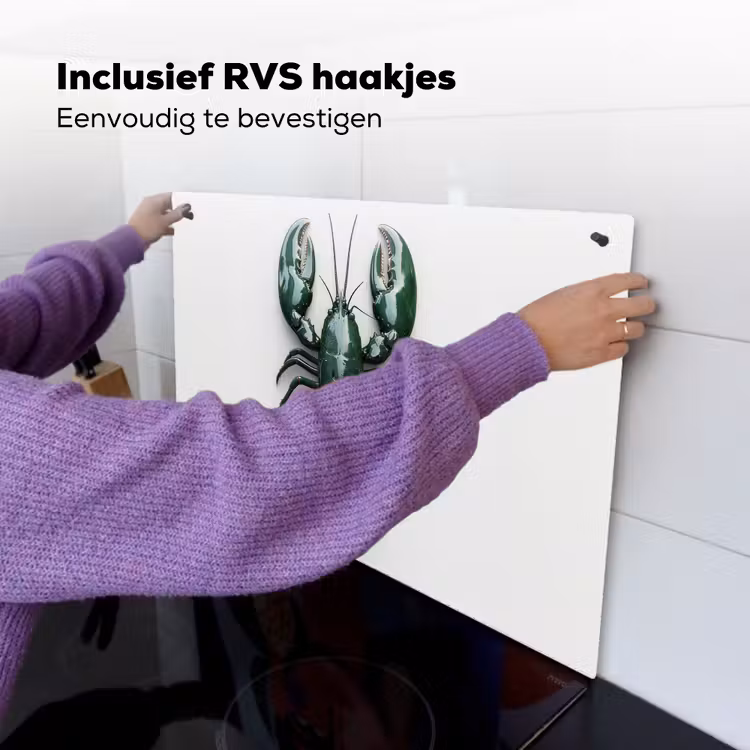 Kreeft - Glossier - Groen - Wit Inductie beschemer met haakjes klein -ky-ophangen-nl