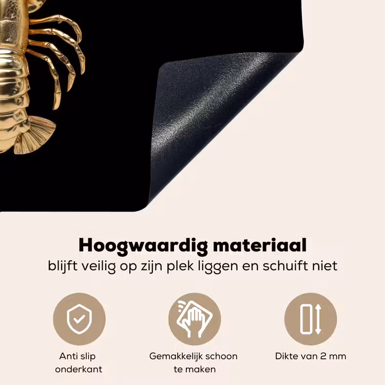 Kreeft - Goud - Textuur - Zwart Inductie beschemer met haakjes klein -ky-onderkant-nl