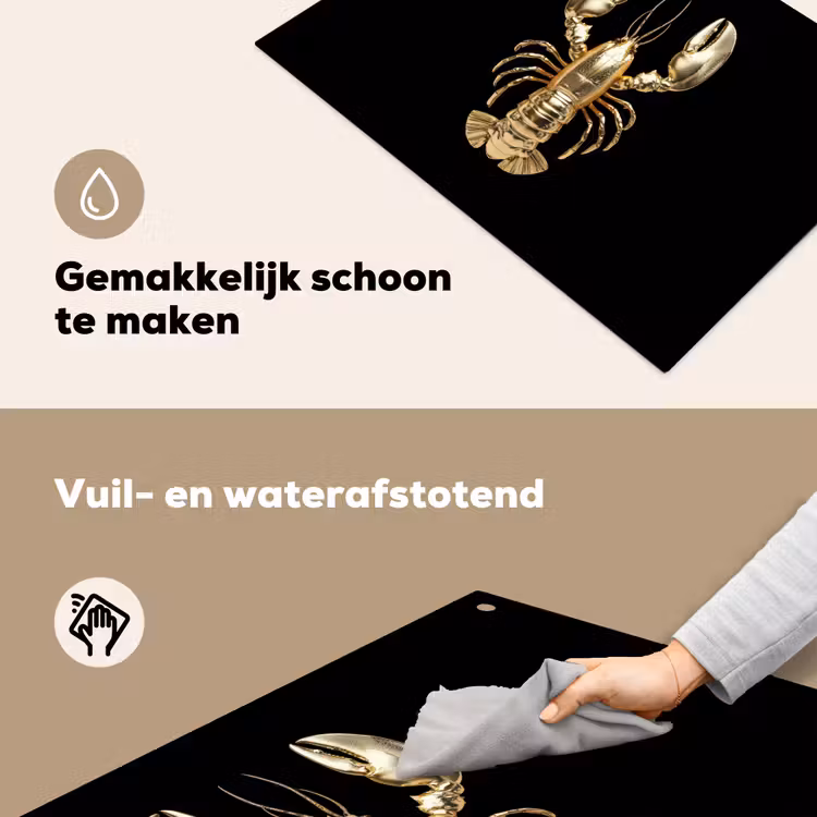 Kreeft - Goud - Textuur - Zwart Inductie beschemer met haakjes klein -ky-schoon-nl