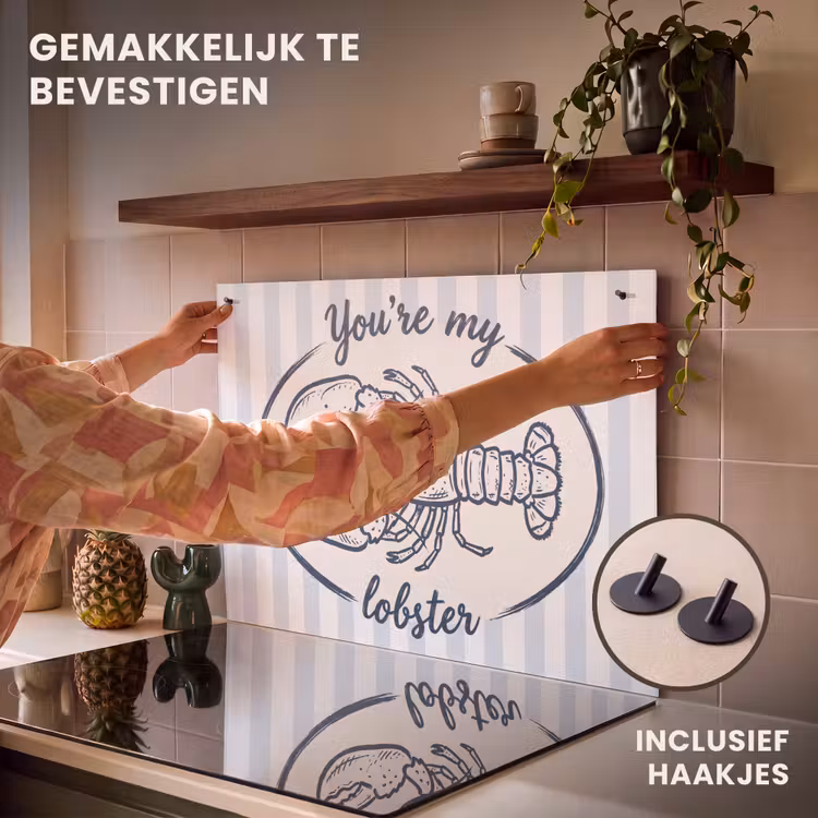 Kreeft - Illustratie - Liefde - Blauw - Decoratie Inductie beschemer met haakjes klein -ky-ophangen-nl