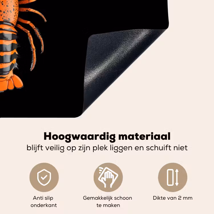 Kreeft - Oranje - Zwart - Modern Inductie beschemer met haakjes klein -ky-onderkant-nl