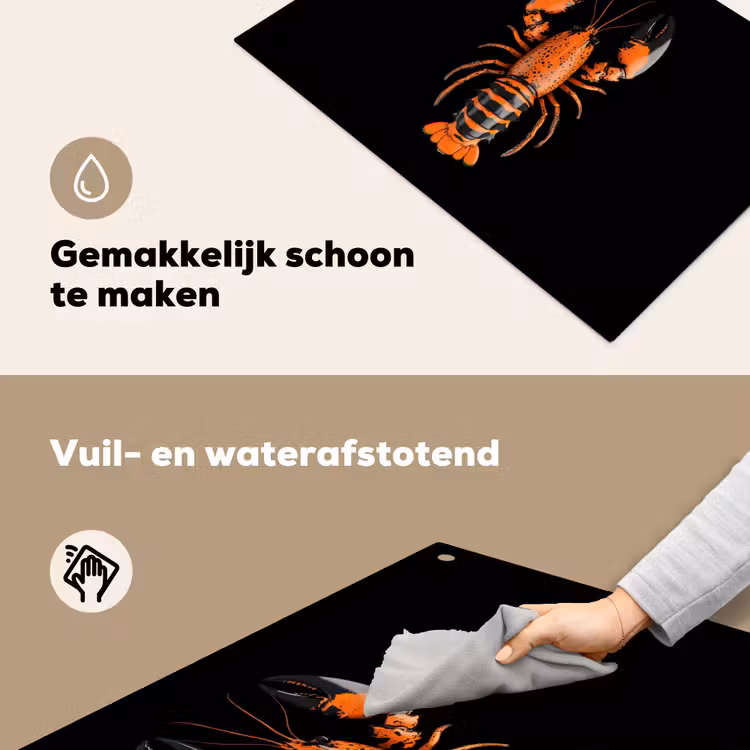 Kreeft - Oranje - Zwart - Modern Inductie beschemer met haakjes klein -ky-schoon-nl